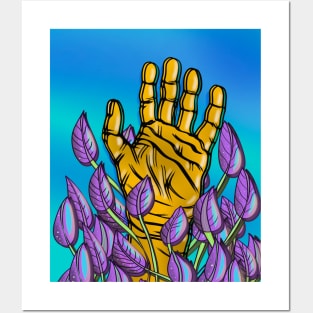 Abstract hand with purple leaves Posters and Art